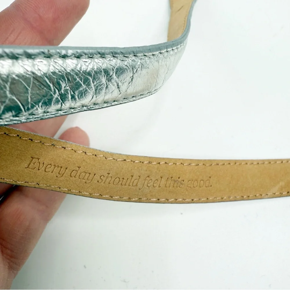 Vineyard Vines Silver Leather Skinny Belt With Silver Buckle, Size XS